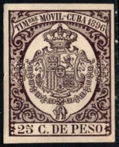 1896 Spanish Cuba Revenue 25 Centavos Coat of Arms General Receipts & Accounts