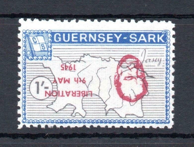 GUERNSEY-SARK LIBERATION 1/- UNMOUNTED MINT WITH INVERTED OVERPRINT