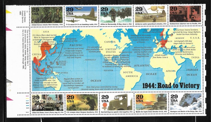 Scott #2838a-k - World War II - 1944: Road to Victory - Block of 10 VF MNH