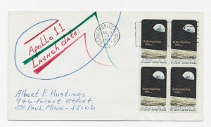 US 1371 6c Apollo 8 blk 4 Event Cover Apollo 11 Launch Date HD Cachet ECV$30.00