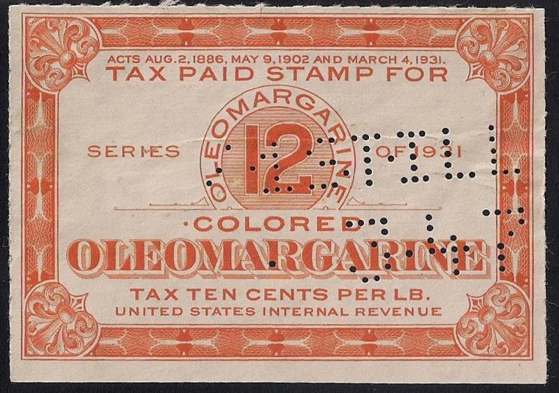 Rare Revenue Oleomargarine 12 colored 1931 issue used VF