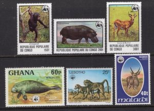 WWF Animals 1977-78 British Africa 6 Better Stamps MNH CV$75