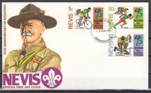 Nevis, Scott cat. 156-158. Scouting Anniversary issue. First day cover. ^