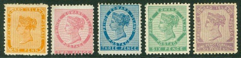 Prince Edward Island 1862-69. SG 6,12,14,18 & 20. 1d,2d,3d,6d & 9d. Fresh mint..