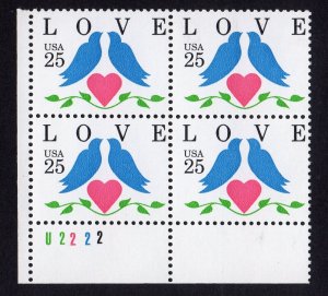 Scott #2440 Love Birds Plate Block of 4 Stamps - MNH P#U2222