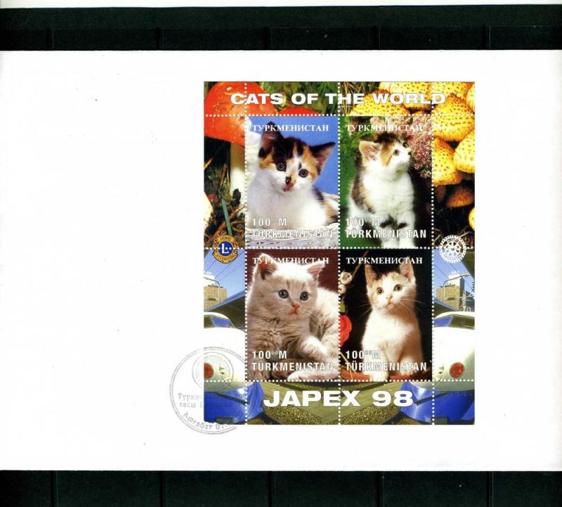 Turkmenistan 1998 CATS Lions-Rotary Japex'1998 Sheet Perforated in official FDC