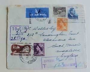 AUSTRALIA 1954 POSTAGE DUE USE OF REGULAR 4 STAMPS TO ENGLAND