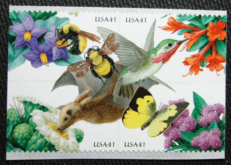 US #4153-4156 MNH Block of 4, Type I, Pollination SCV $3.40