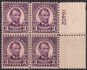 #555 Mint NH, F-VF, Block of 4, plate number (CV $115+) (CV $27.5 - ID30271)