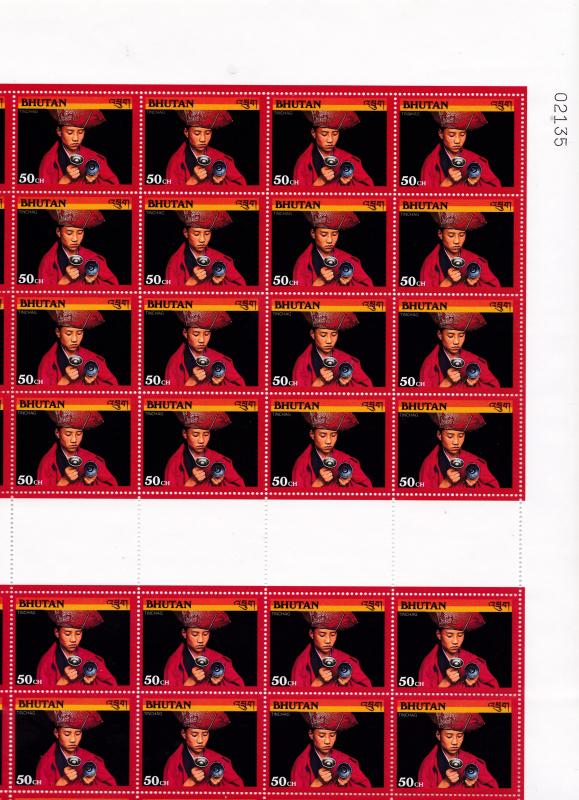 BHUTAN 1990 Buddhist Musical Instruments Full Sheets of 40 Stamps. Scott 945-49