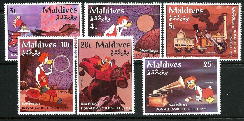 Maldives 1995 Disney Donald and The Wheel 1961 Cartoons Stamps (30) Sc 2051-56