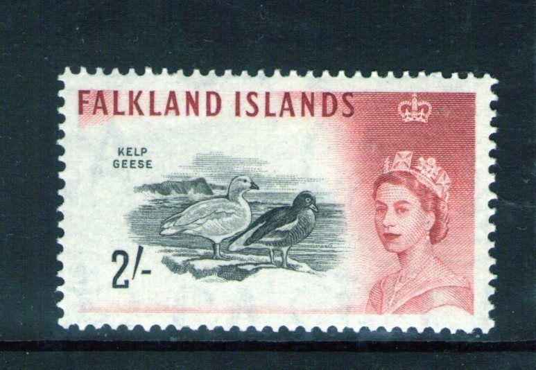 Falkland Islands QEII  2/- SG205 1960 Black and brown-red   Lightly hinged