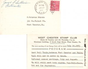 United States U.S. R.P.O.'s Phila & West Chester 1953 204-C-1  Postcard  Reve...