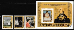 Antigua # 663-665,666, Princess Diana's 21st Birthday, Mint NH, 1/2 Cat.