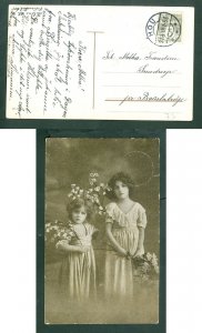 Denmark. Postcard 1918. Hou, 3 Ore. 2 Girls With Flowers. Adr.