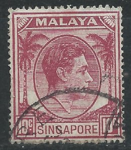 Singapore 1950 - 10c George VI P17½x18 - SG22 used