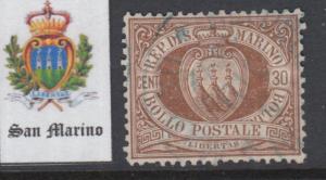 SAN MARINO - Sassone n. 6 used  cv 200$ RARE SUPER CENTERED