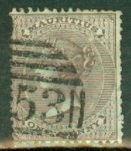 JH: Mauritius 32 used variety wmk inverted and reversed (Gibbons x9) CV $150