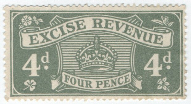 (I.B) Excise Revenue : 4d Pale Grey-Green (1916)