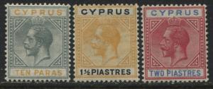 Cyprus KGV 1921 10 paras, 1 1/2 & 2 piastres mint o.g.