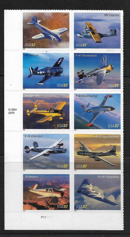 UNITED STATES, 3925A, MNH,BLOCK OF 10, ADVANCES IN AVIATION