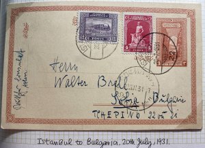 1931 Istanbul Turkey Postal Stationery Postcard Cover To Sofia Bulgaria