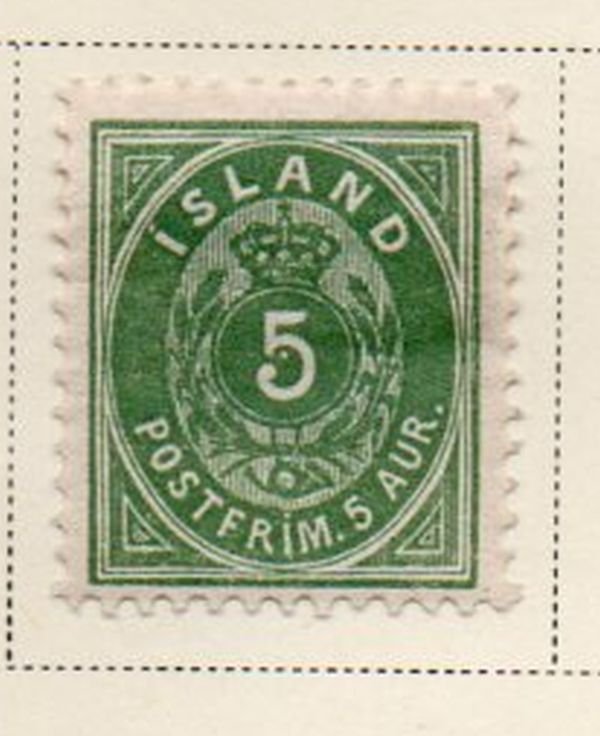 Iceland Sc 24 1896 5 aur green arms stamp mint