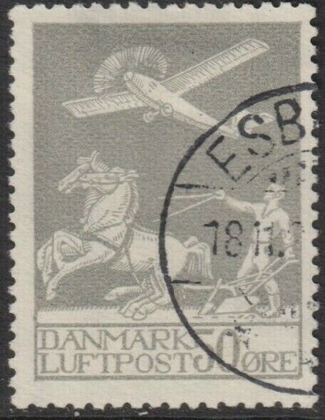 Sc# C4 Denmark 1929 Airplane and Plowman 50 ore airmail issue Used $315.00