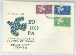 Cyprus 201-3 1962 Europa, set of three (birds) on an unaddressed cacheted first day cover.