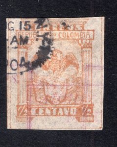 Colombia 1904 1/2 yellow brown, Scott 303 used, value = $1.10