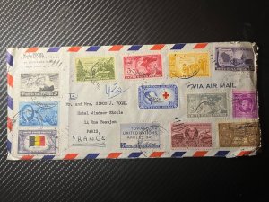 1952 USA Airmail Cover New York NY to Paris France Commemorative Stamps