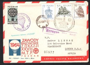 POLAND *BALLOON MAIL* Cover Poznań Tarnowo GB London Air Mail 1964 MA1482