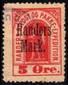 1870's Denmark Local Post Randers 5 Ore (Randers Mark. Overprint) Unused