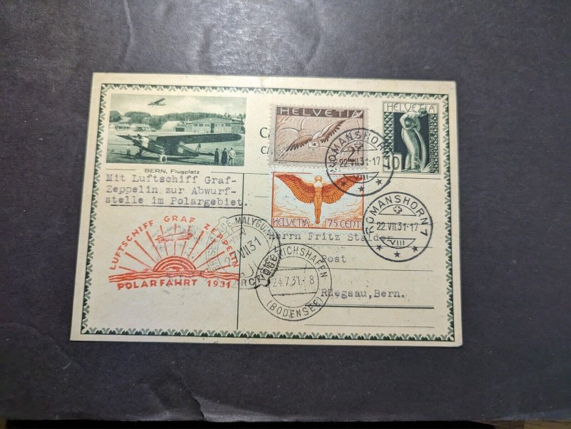 1931 Switzerland LZ 127 Graf Zeppelin Polar Flight Postcard Cover to Bern