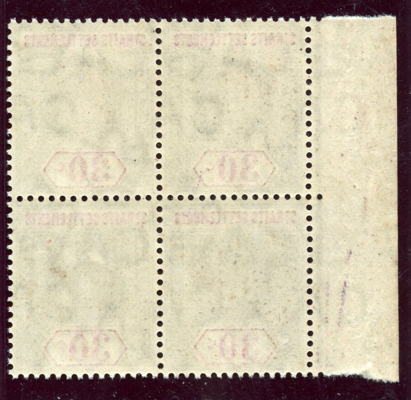 Malaya Straits 1906 KEVII 30c grey & carmine (CH) BLOCK superb MNH. SG 134b.