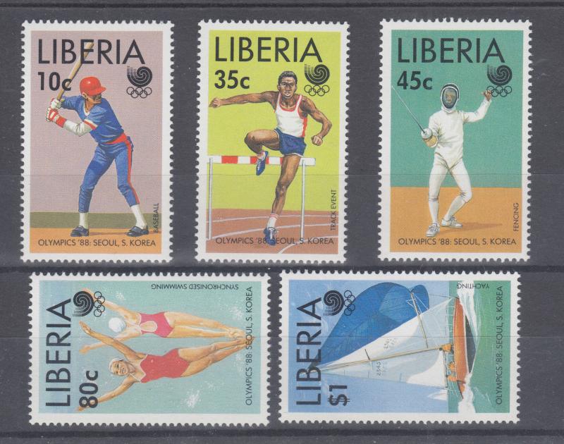 Liberia Sc 1091-1095 MNH. 1988 Seoul Olympics, Wholesale Lot of 10 Sets, VF