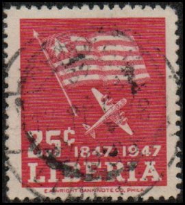 Liberia C59 - Used - 25c Flag / Plane (1947)