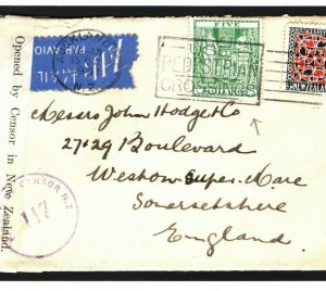 NEW ZEALAND Cover HIGH VALUE 5s Postal Fiscal GB CENSOR WW2 1941 Air Mail MC133