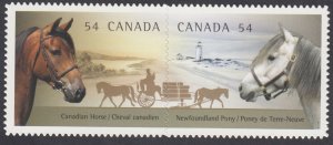 Canada - #2330i Canadian Horses Pair, Die Cut From Quarterly Pack - MNH