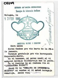 Italy *ESPERANTO* Trans Limoj BOLOGNA Postcard Farnham Royal 1980 CE249