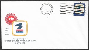 USA 1971 8c USPS Inauguration Issue Sc 1396 US POSTAL SERVICE NY 115 2A FDC