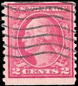 1915 US SC # 454 F CARMINE COIL USED NH ng  MACH CANCEL -  VERY SOUND