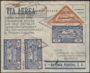 Paraguay 1932 Graf Zeppelin 3rd SAF Flight Mi240H Germany Cover Sieger Es 113741