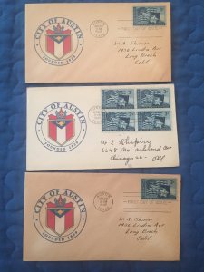 3 TEXAS FDCs from 1945