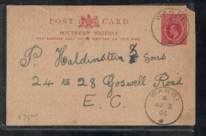 SOUTHERN NIGERIA COVER (P2408B)  1905  KE 1D PSC WARRI TO ENGLAND 