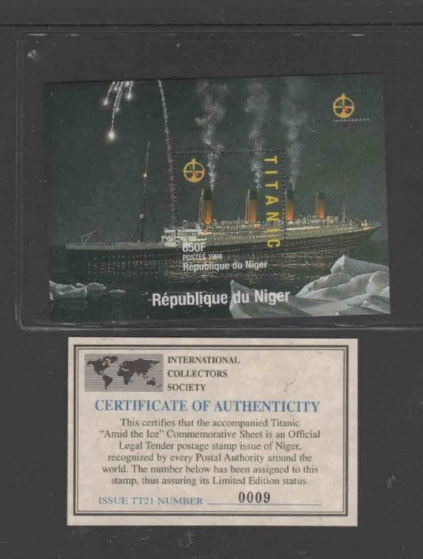 NIGER 1998 TITANIC MINT VF NH O.G S/S W/CERT (3NI) aa 