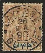 French Guiana 44, used thin spots.  Great, socked on nose cancel. 1892.  (F464)