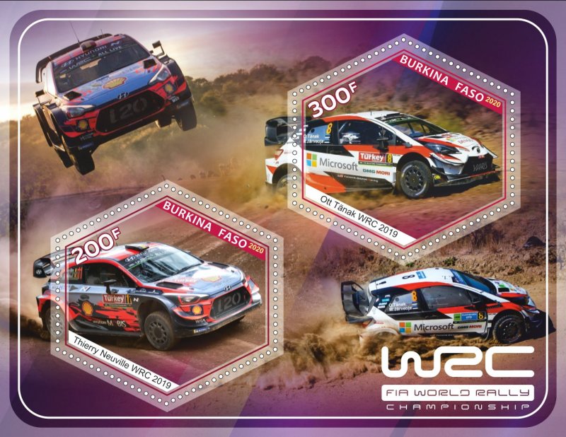 Stamps.Cars WRC 2019 2020 year 1+1 sheets perforated Burkino Faso