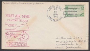 GILBERT & ELLICE IS US PO 1940 first flight cover Canton Is to NZ...........Q477 