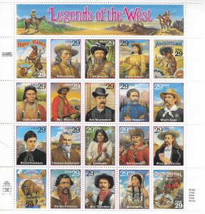 US #2869  29c   Legends of the West Sheet of 20 (MNH) CV$15.00